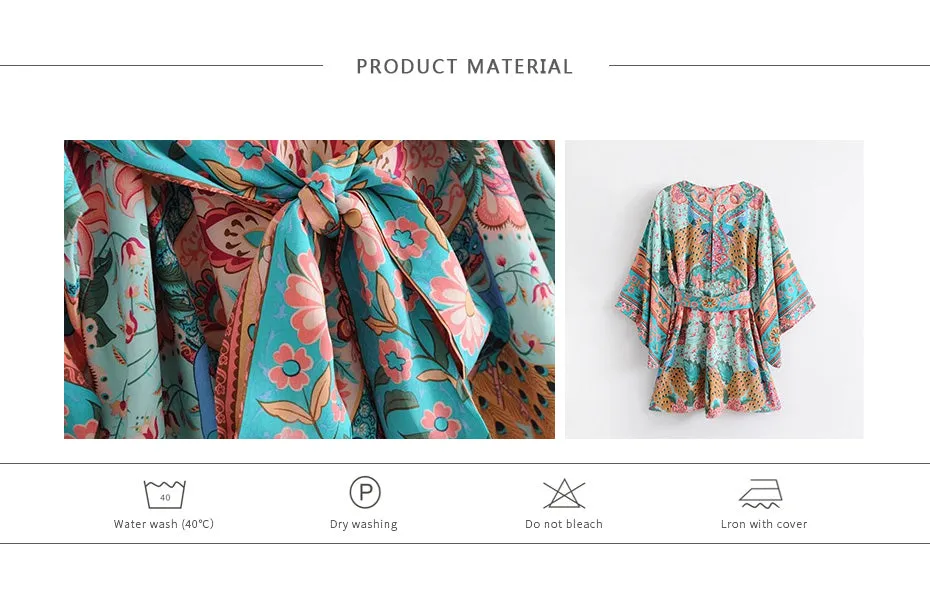 Boho Kimono Peacock Floral Romper