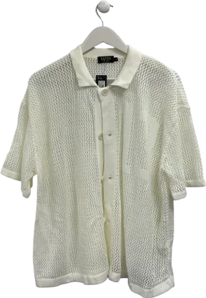 boohooMan Beige Oversized Boxy Fit Crochet Shirt UK L