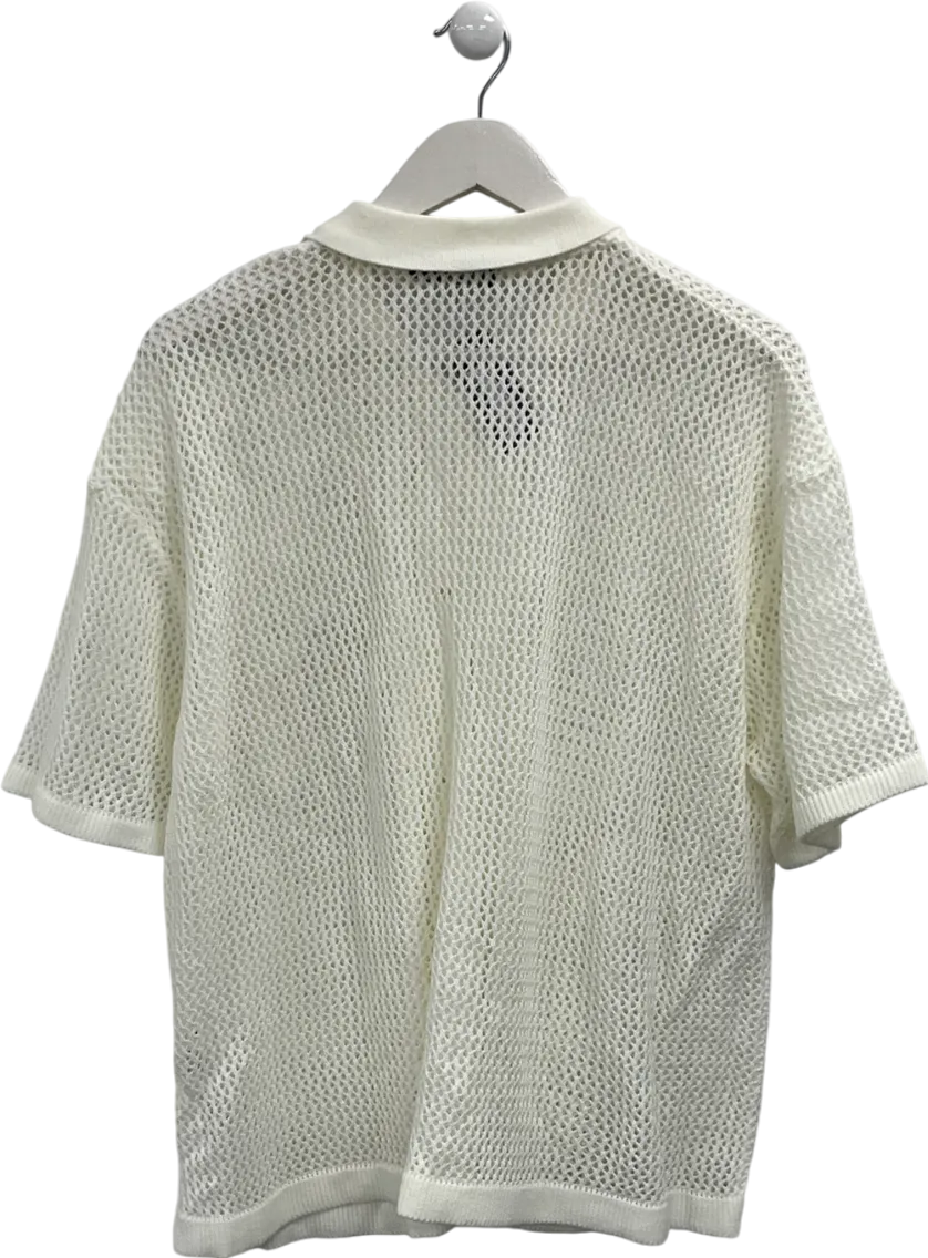 boohooMan Beige Oversized Boxy Fit Crochet Shirt UK L