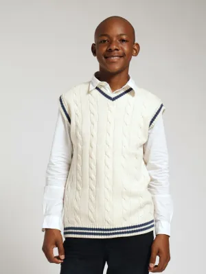 Boys Sleeveless Cable Knit Jersey - White
