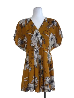 Brown Floral Wrap Romper