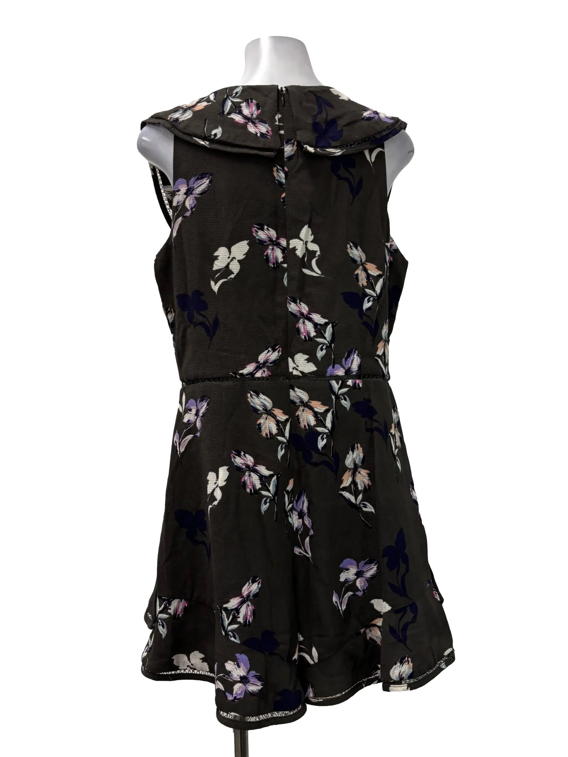 Brown Ruffle V-Neck Collar Floral Romper