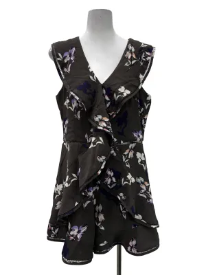 Brown Ruffle V-Neck Collar Floral Romper