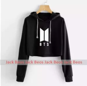 BTS Black Pullover Croped Hoodie For Women Long Sleeve