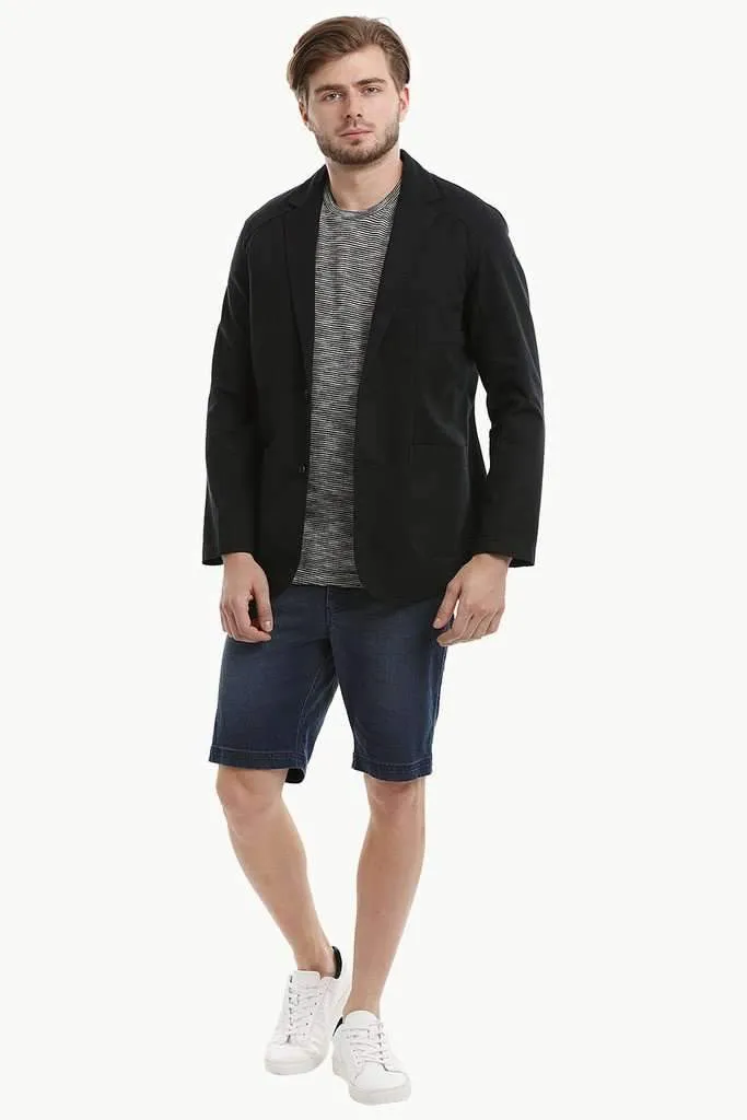 Casual Black Notched Blazer