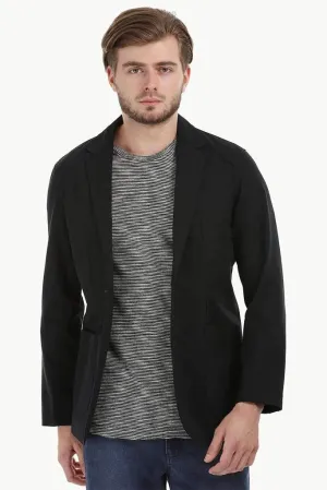 Casual Black Notched Blazer