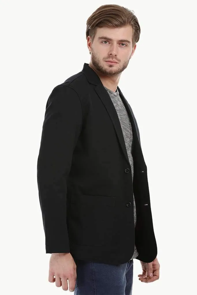 Casual Black Notched Blazer