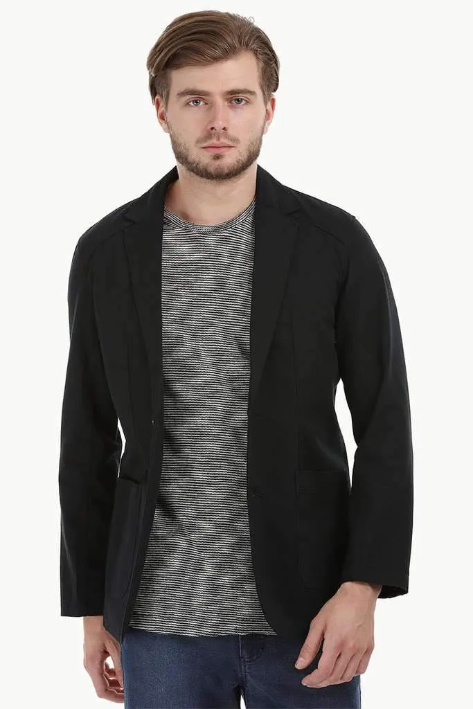 Casual Black Notched Blazer