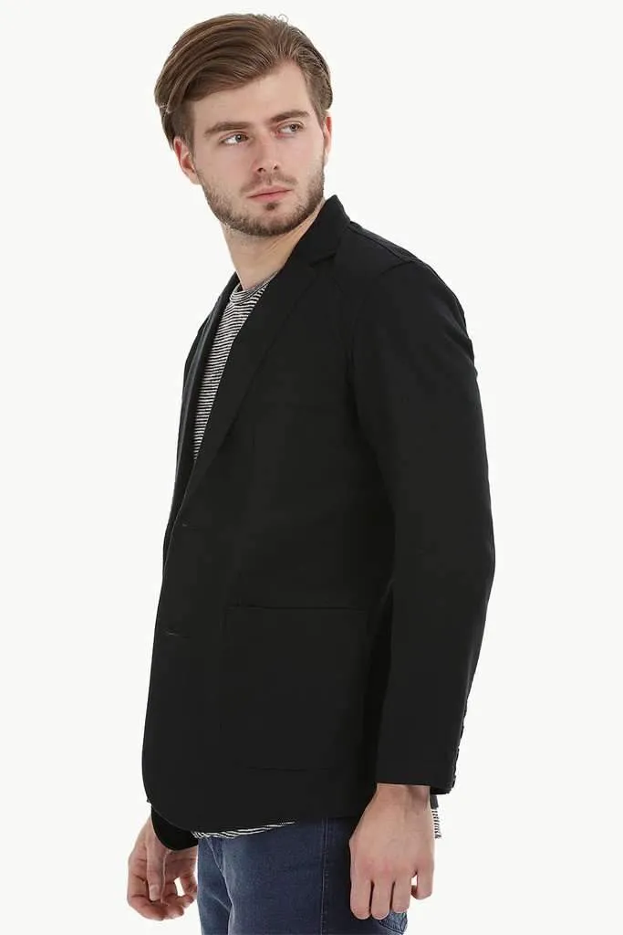 Casual Black Notched Blazer