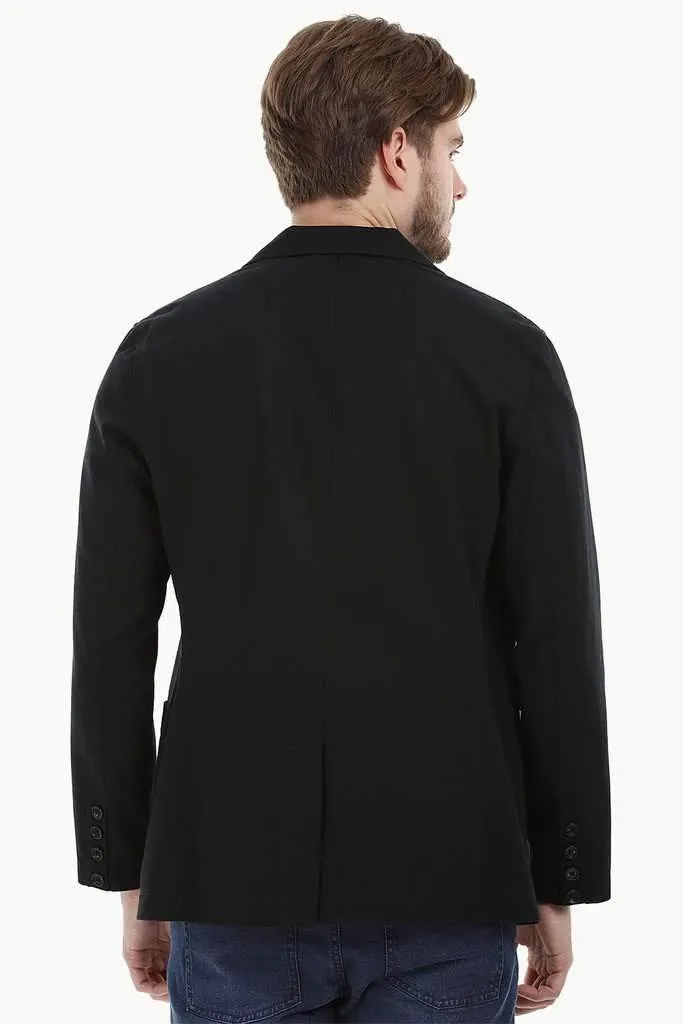 Casual Black Notched Blazer