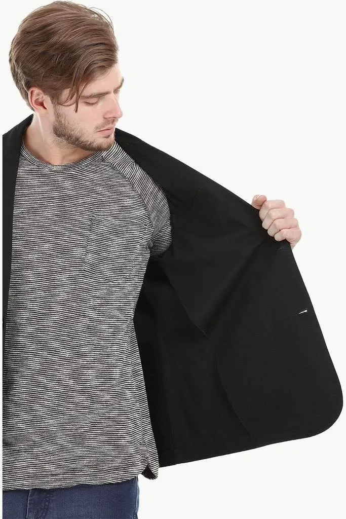 Casual Black Notched Blazer