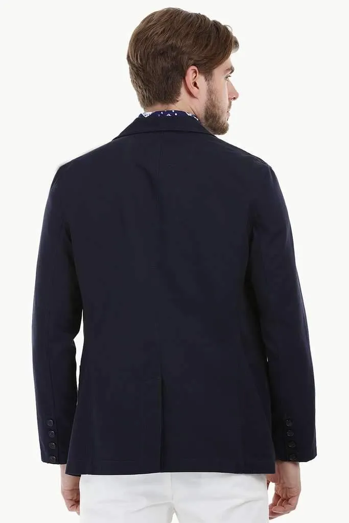 Casual Navy Notched Blazer