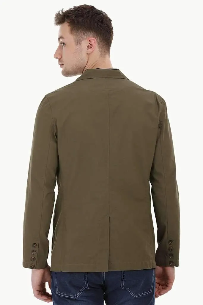 Casual Olive Notched Blazer