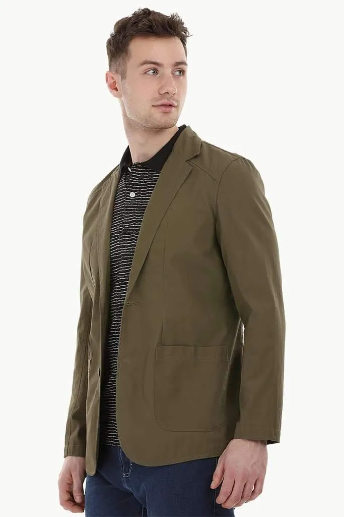 Casual Olive Notched Blazer