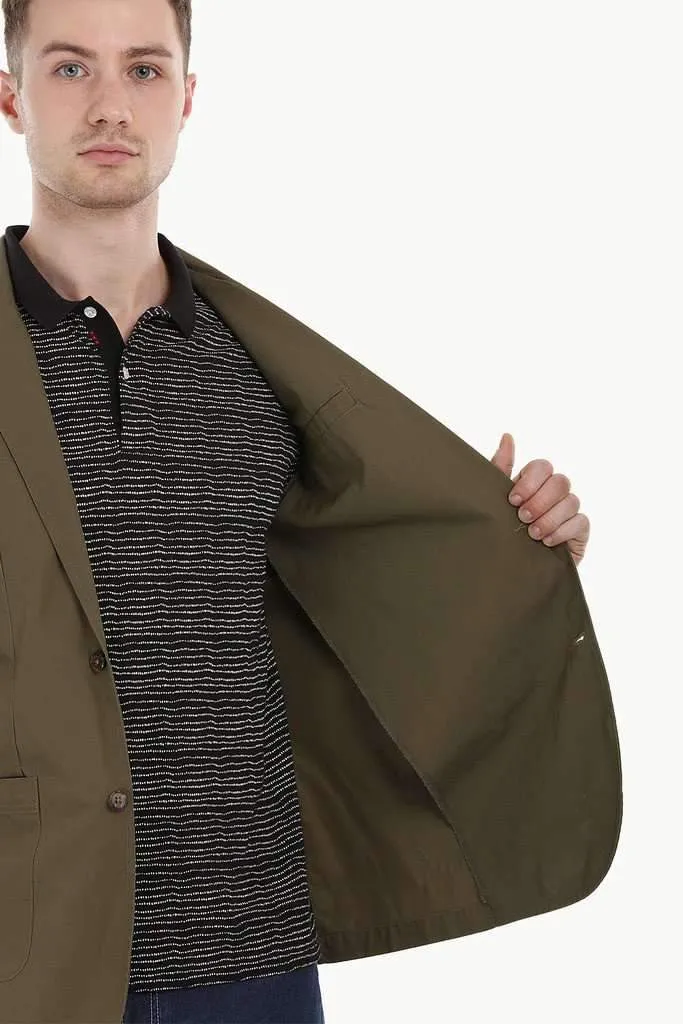 Casual Olive Notched Blazer