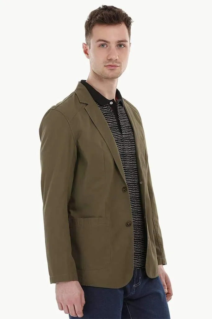 Casual Olive Notched Blazer