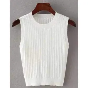 Casual Round Collar Solid Color Sleeveless Knitwear For Women - White One Size(fit Size Xs To M)