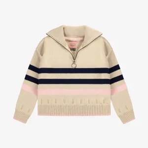Chandail de maille manches longues crème et marine, enfant || Cream and navy long sleeves knit sweater, child