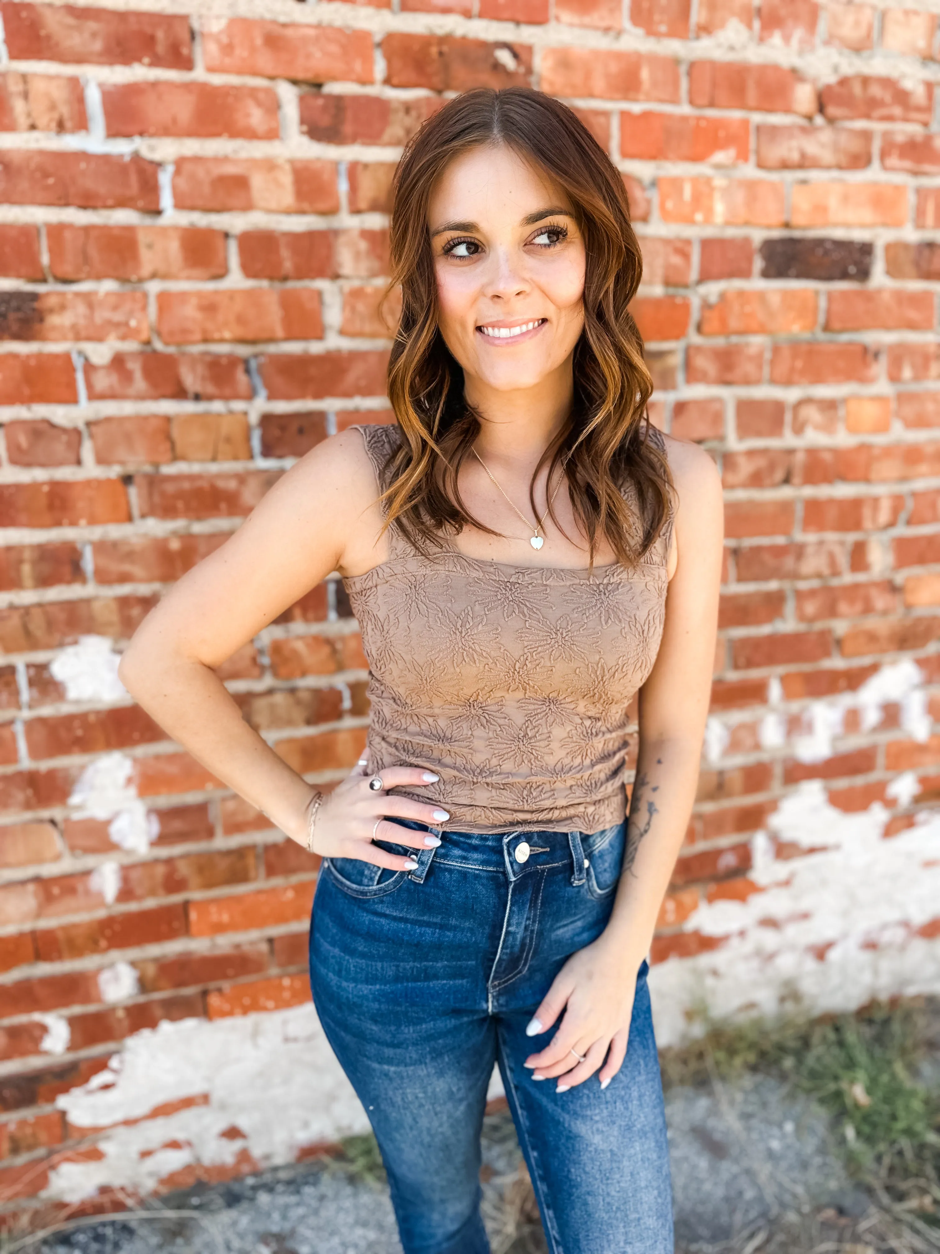 Chasin’ You Embellished Tank - Coffee