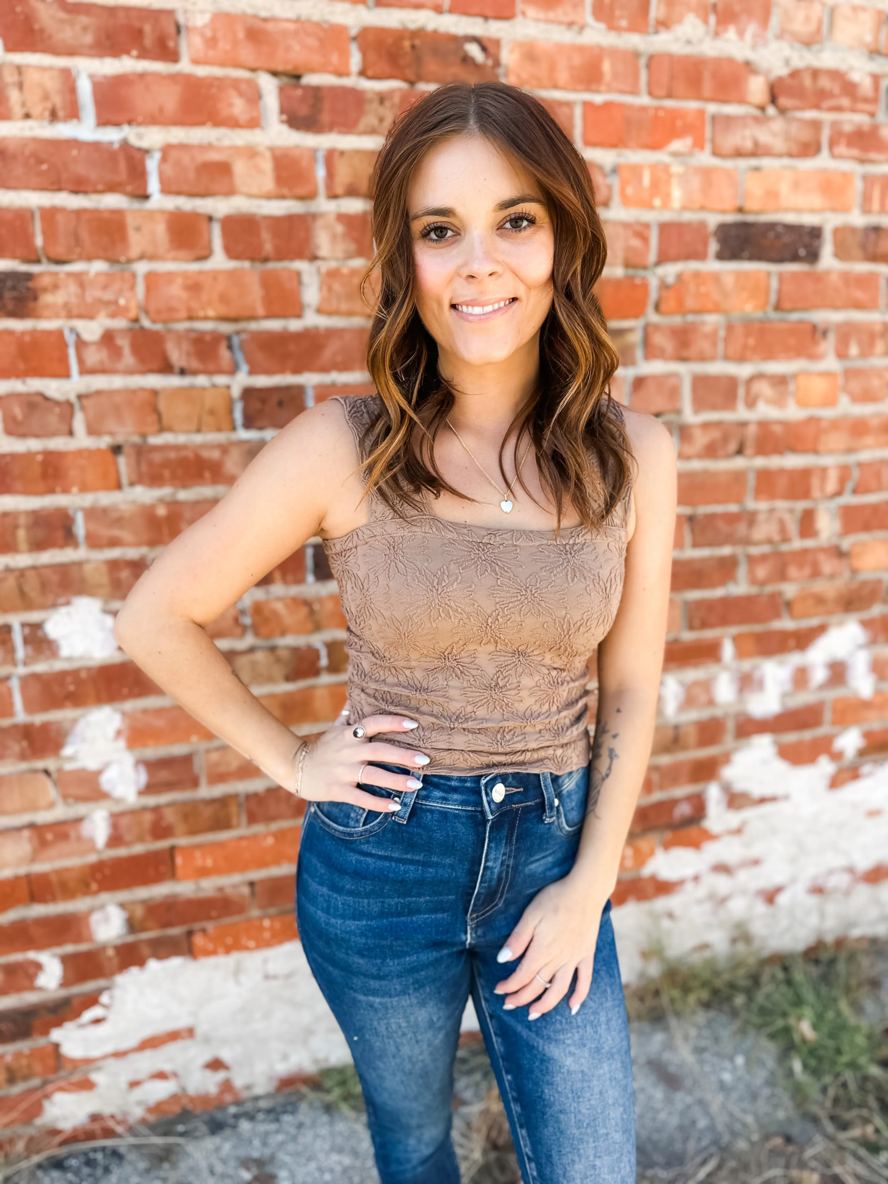 Chasin’ You Embellished Tank - Coffee