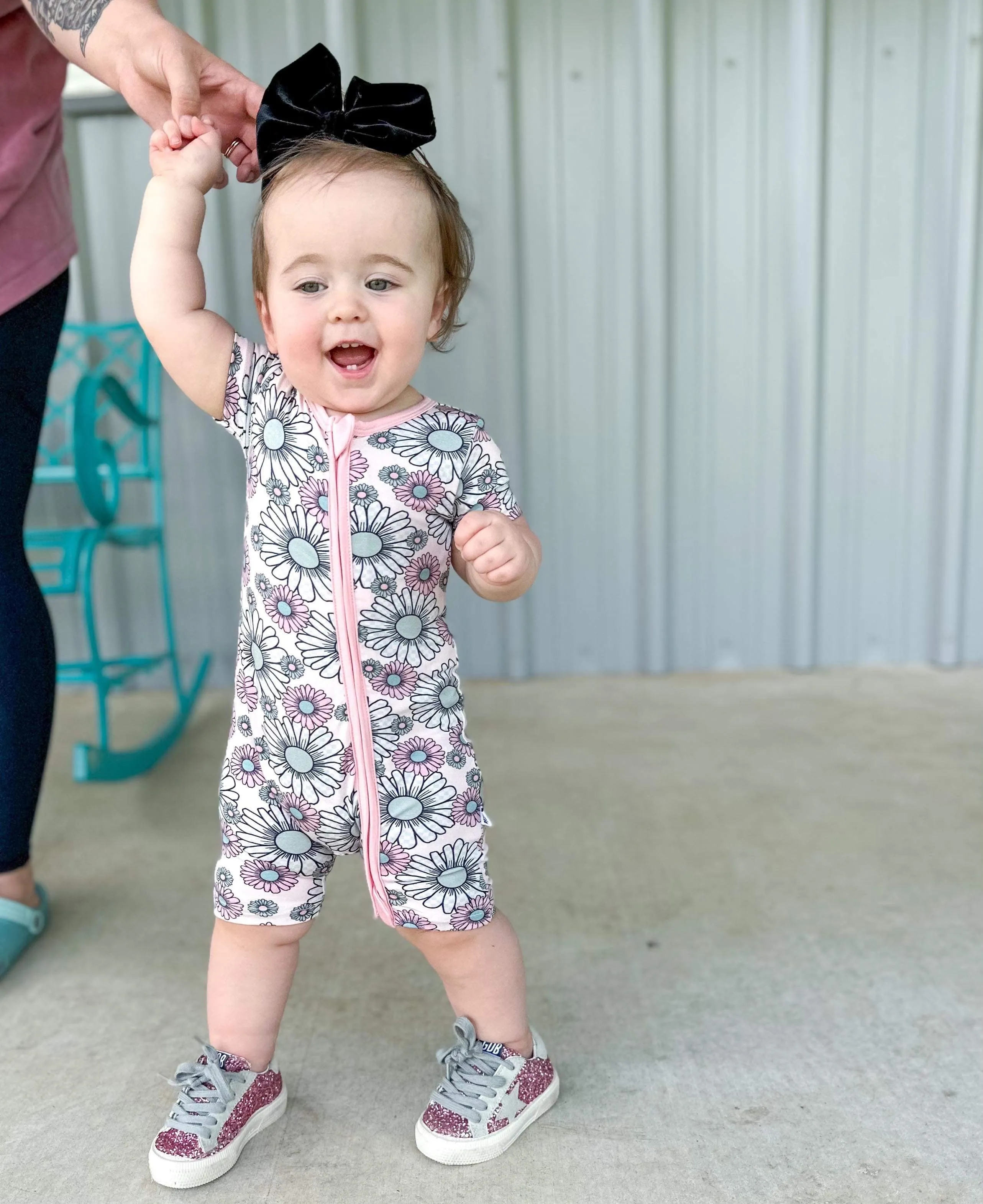 Checkered Floral Bamboo Shortie Romper