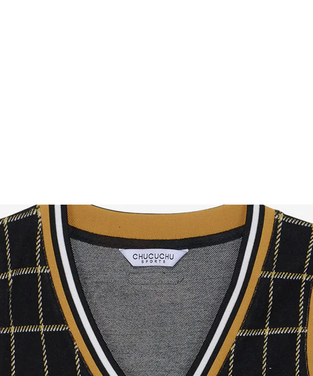 CHUCUCHU Pole Check V-Neck Vest - Mustard