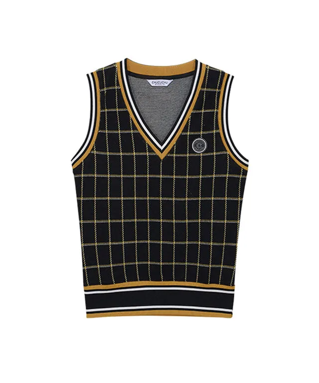 CHUCUCHU Pole Check V-Neck Vest - Mustard
