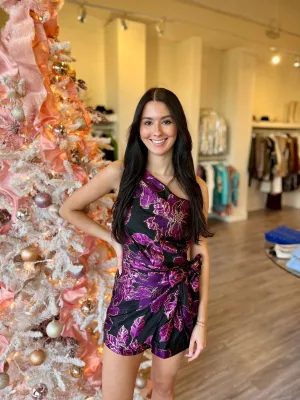 CI2355 metallic floral purple skort romper