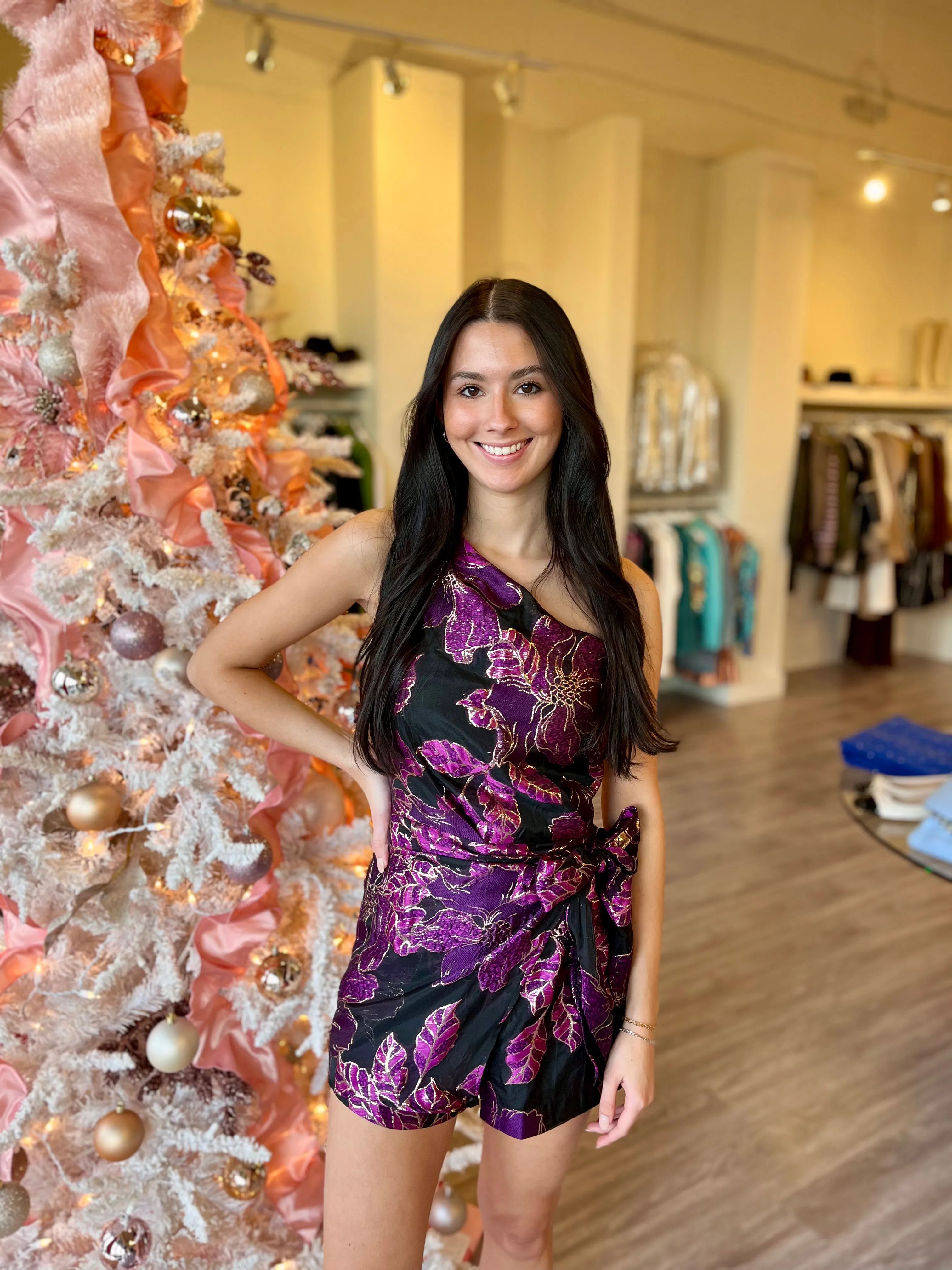 CI2355 metallic floral purple skort romper