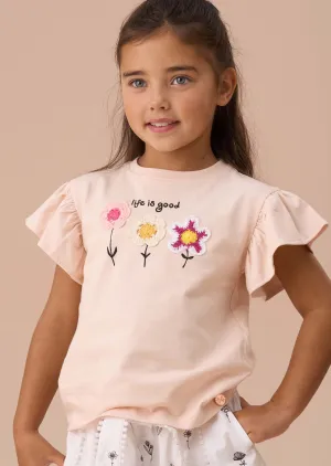 Clara Orange Crochet Flower T Shirt