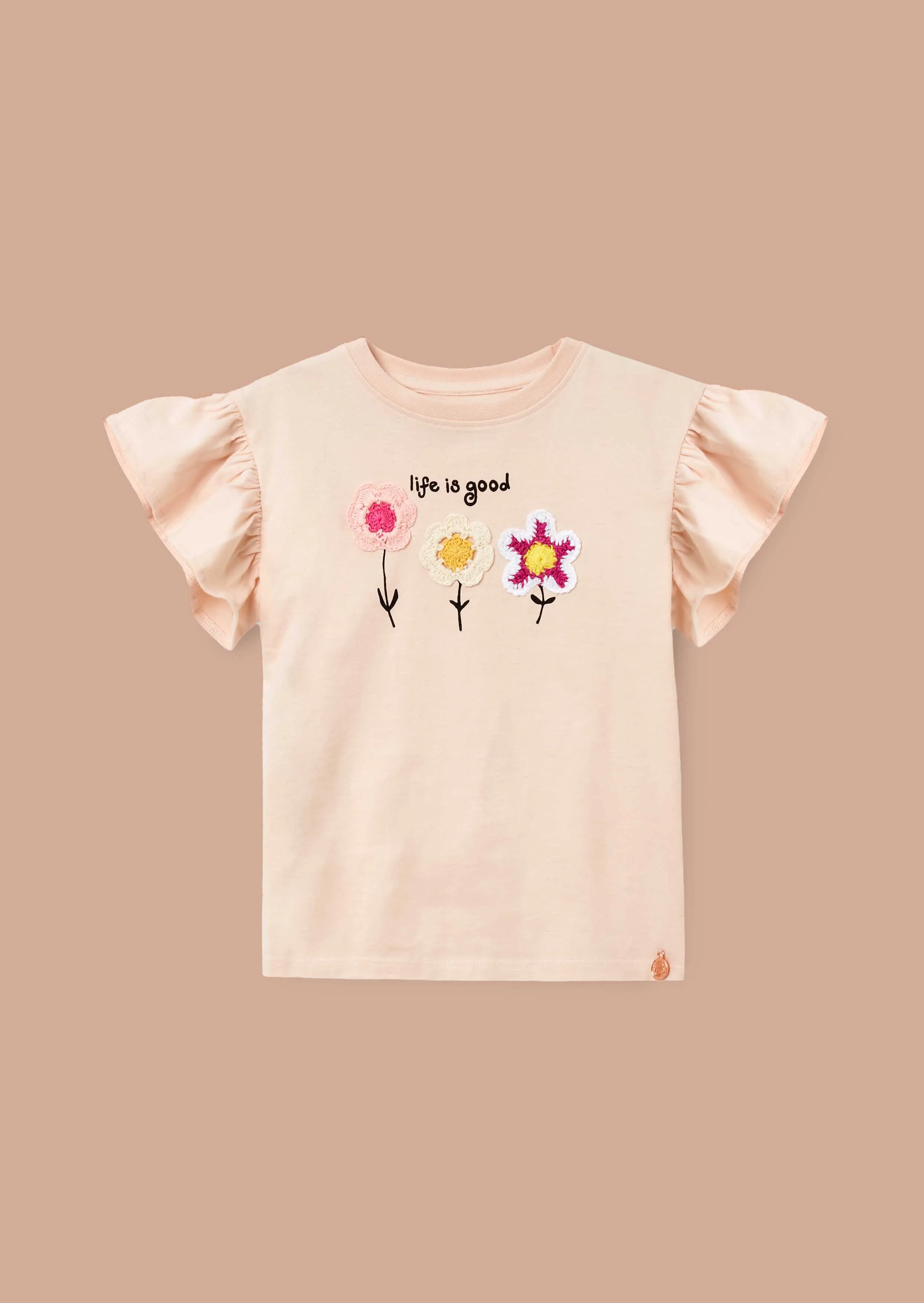 Clara Orange Crochet Flower T Shirt