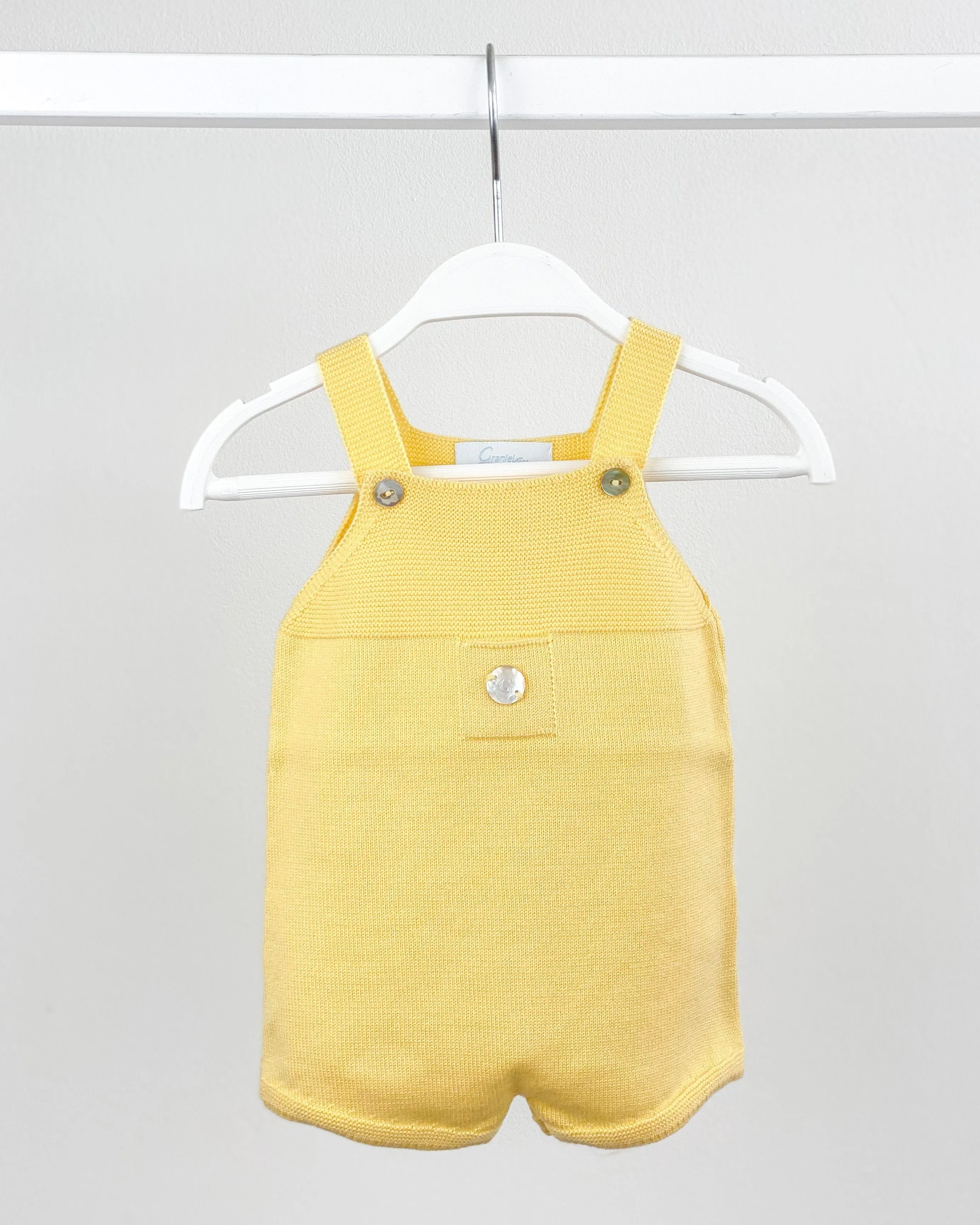 Classic Short Knitted Dungarees - Pale Yellow