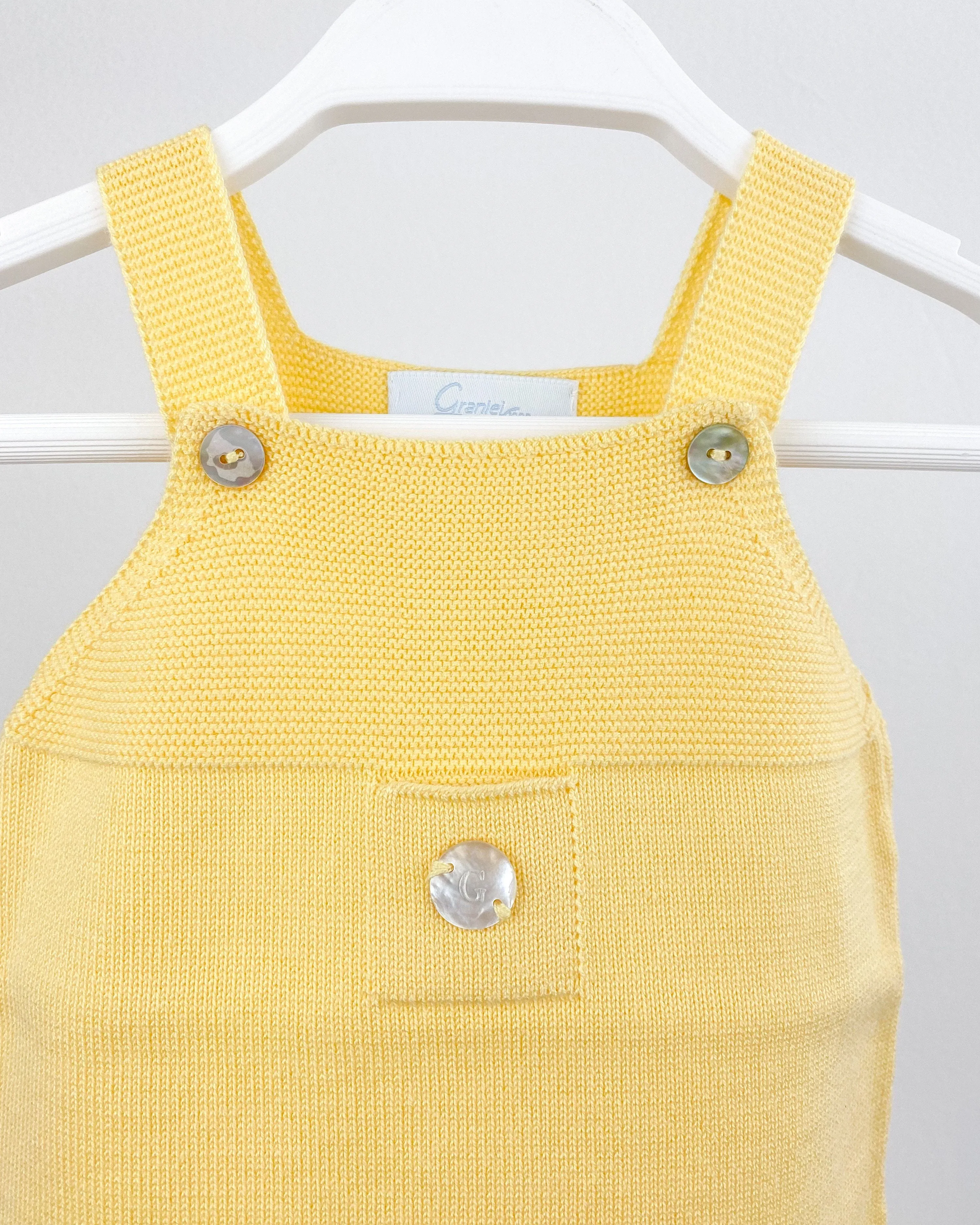 Classic Short Knitted Dungarees - Pale Yellow