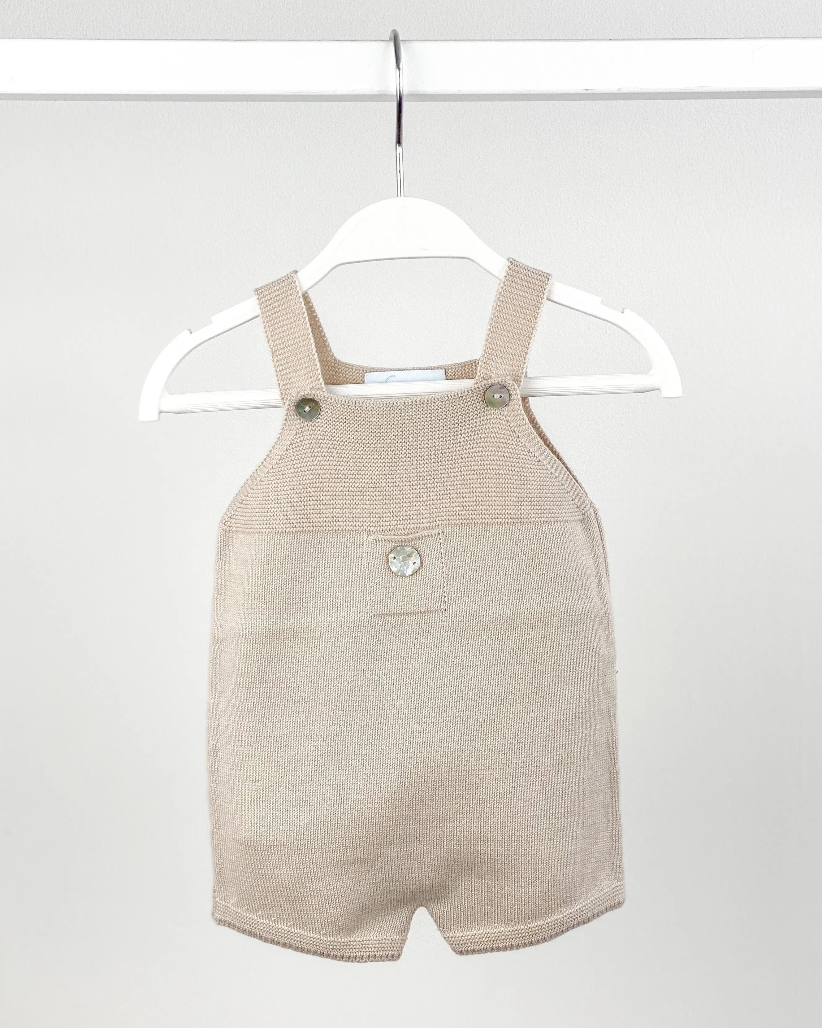 Classic Short Knitted Dungarees - Stone