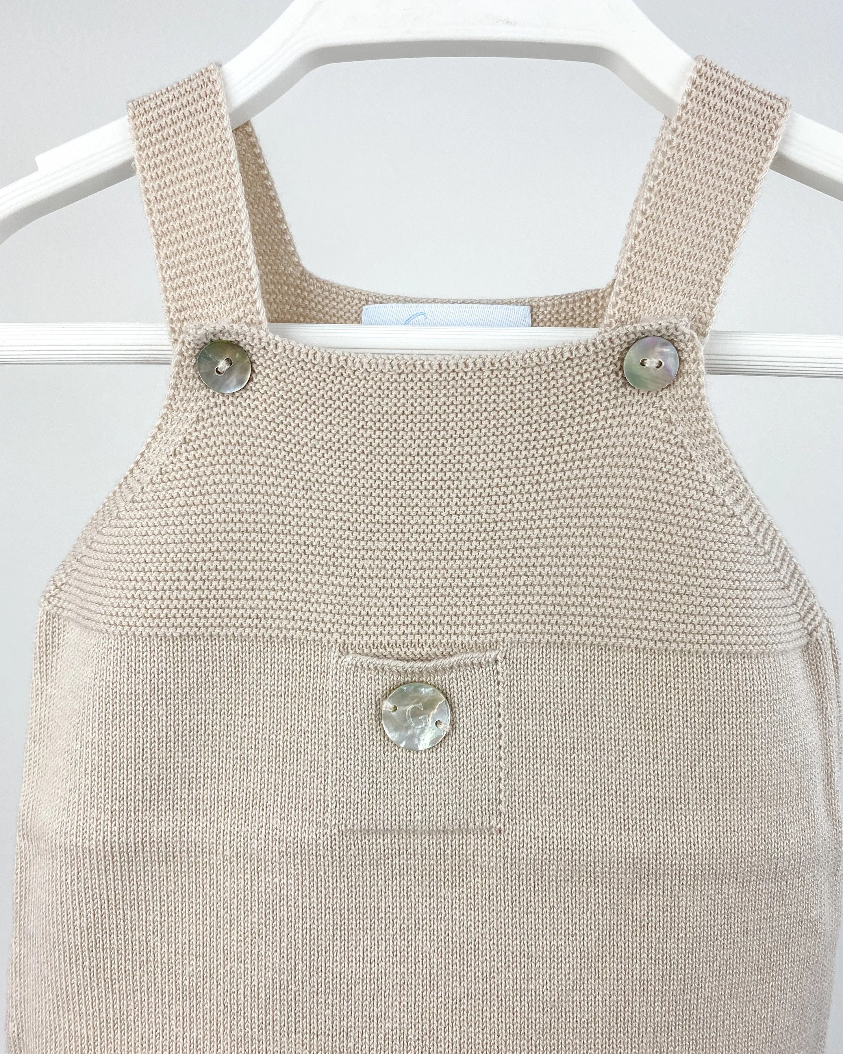 Classic Short Knitted Dungarees - Stone