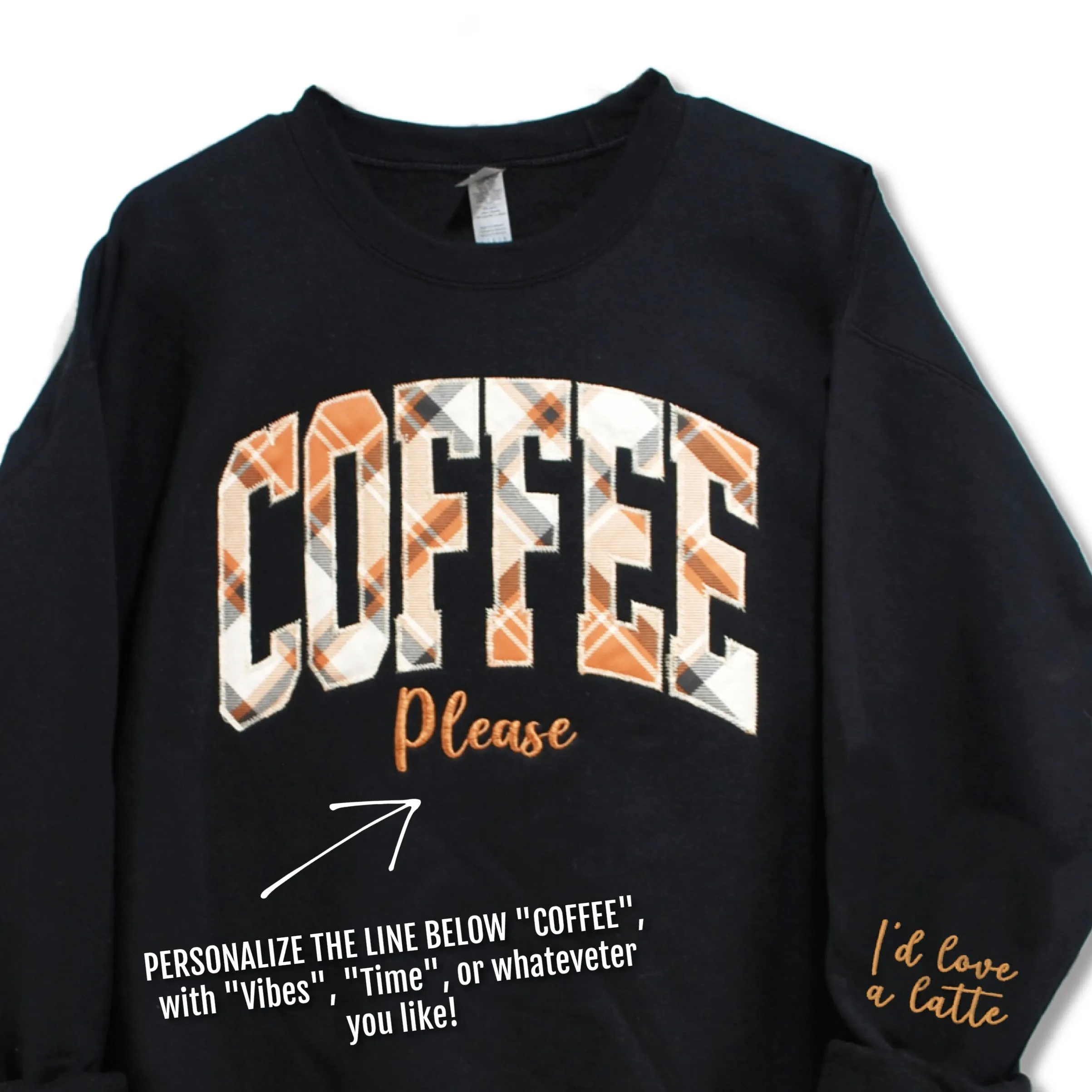 COFFEE Arched Plaid Shirt - Custom Wording and Sleeve