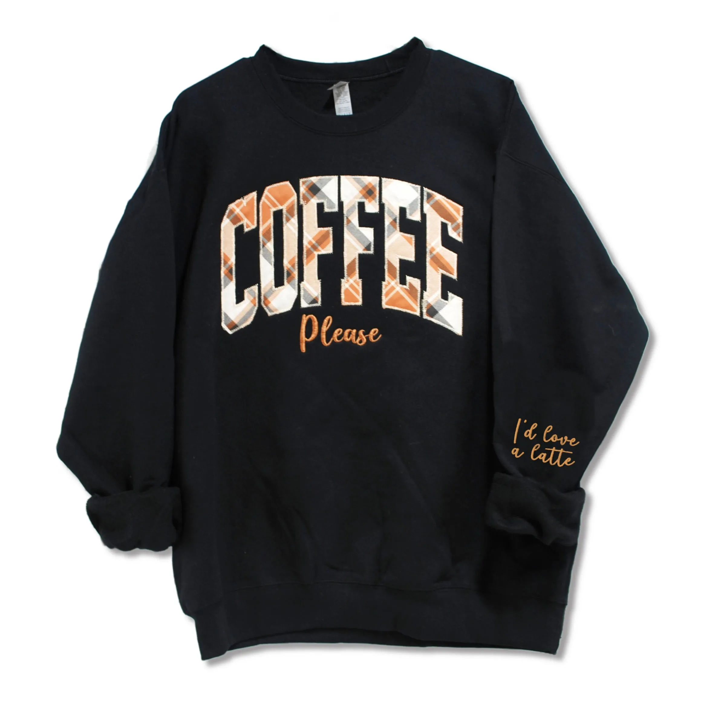 COFFEE Arched Plaid Shirt - Custom Wording and Sleeve