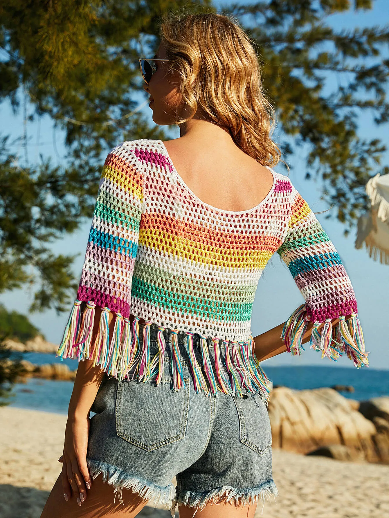 Colorful Summer Crochet Tassel Top - Multi