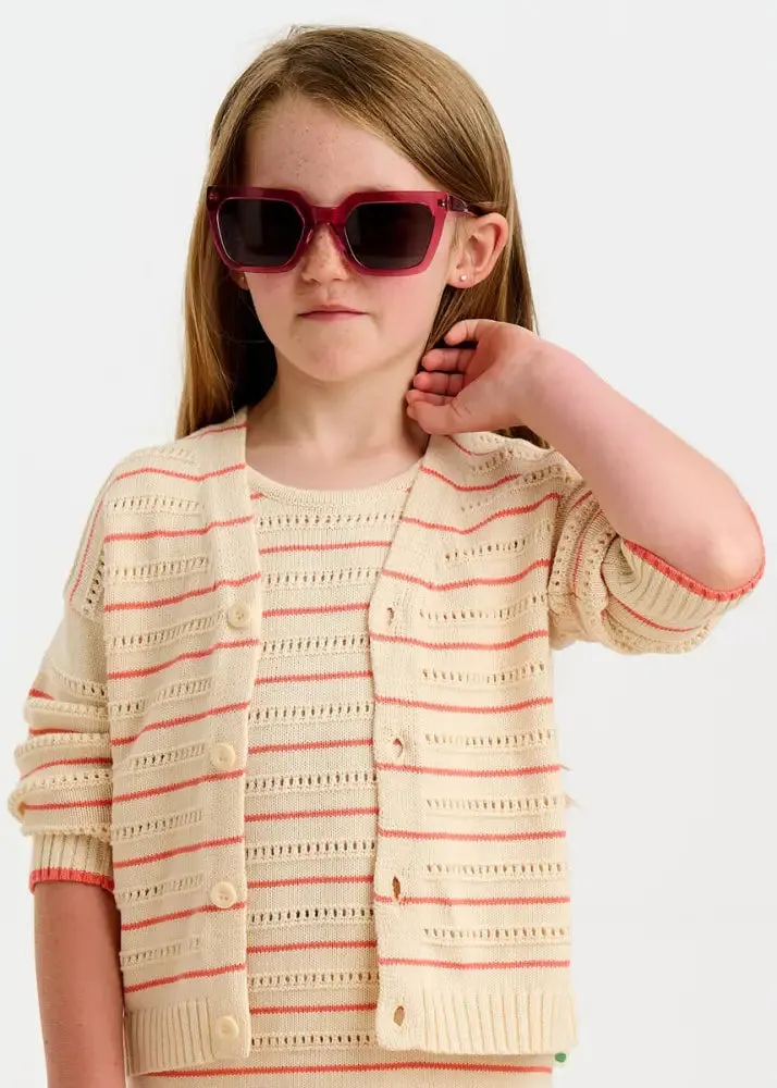 Como - Coral Stripe Knit Baby & Kids Cardigan