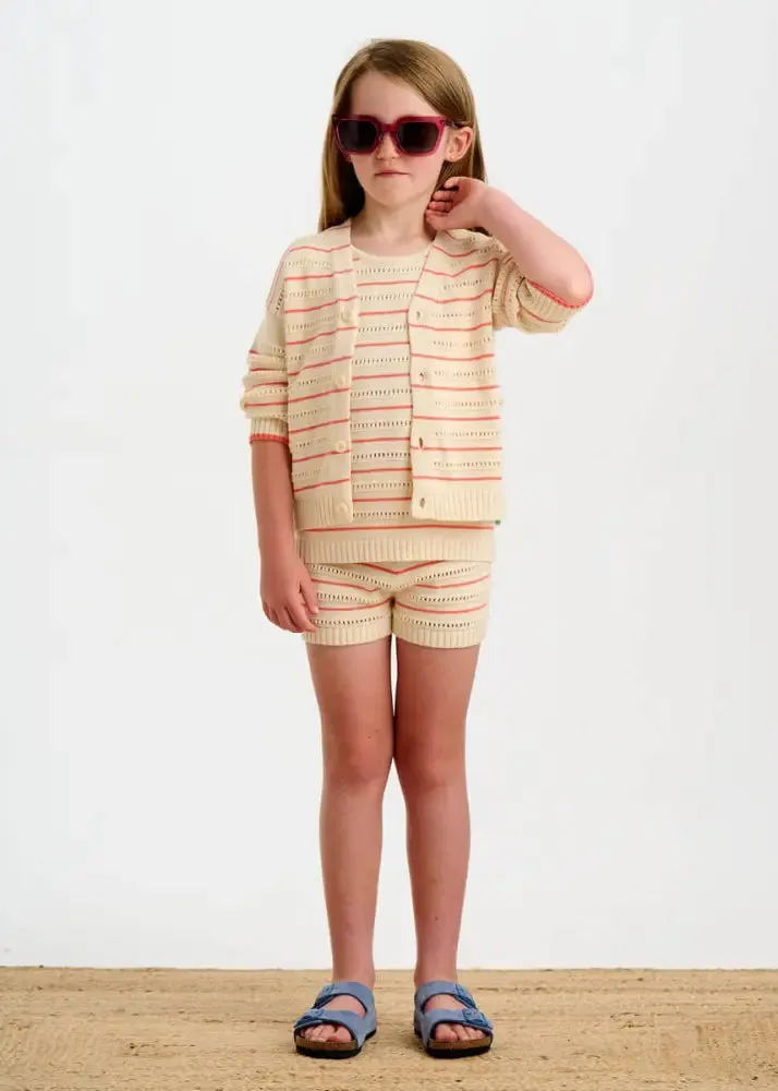 Como - Coral Stripe Knit Baby & Kids Cardigan