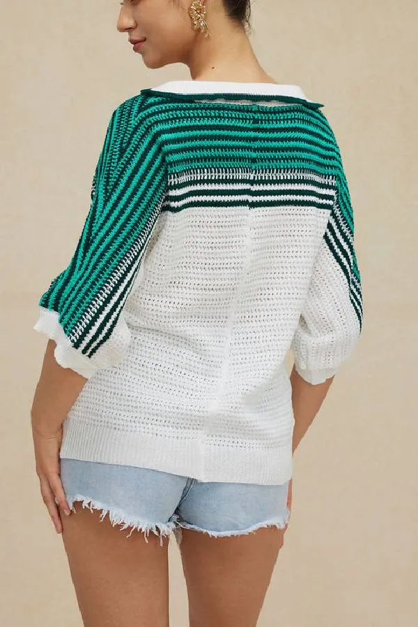 Contrast Crochet Short Sleeve Top