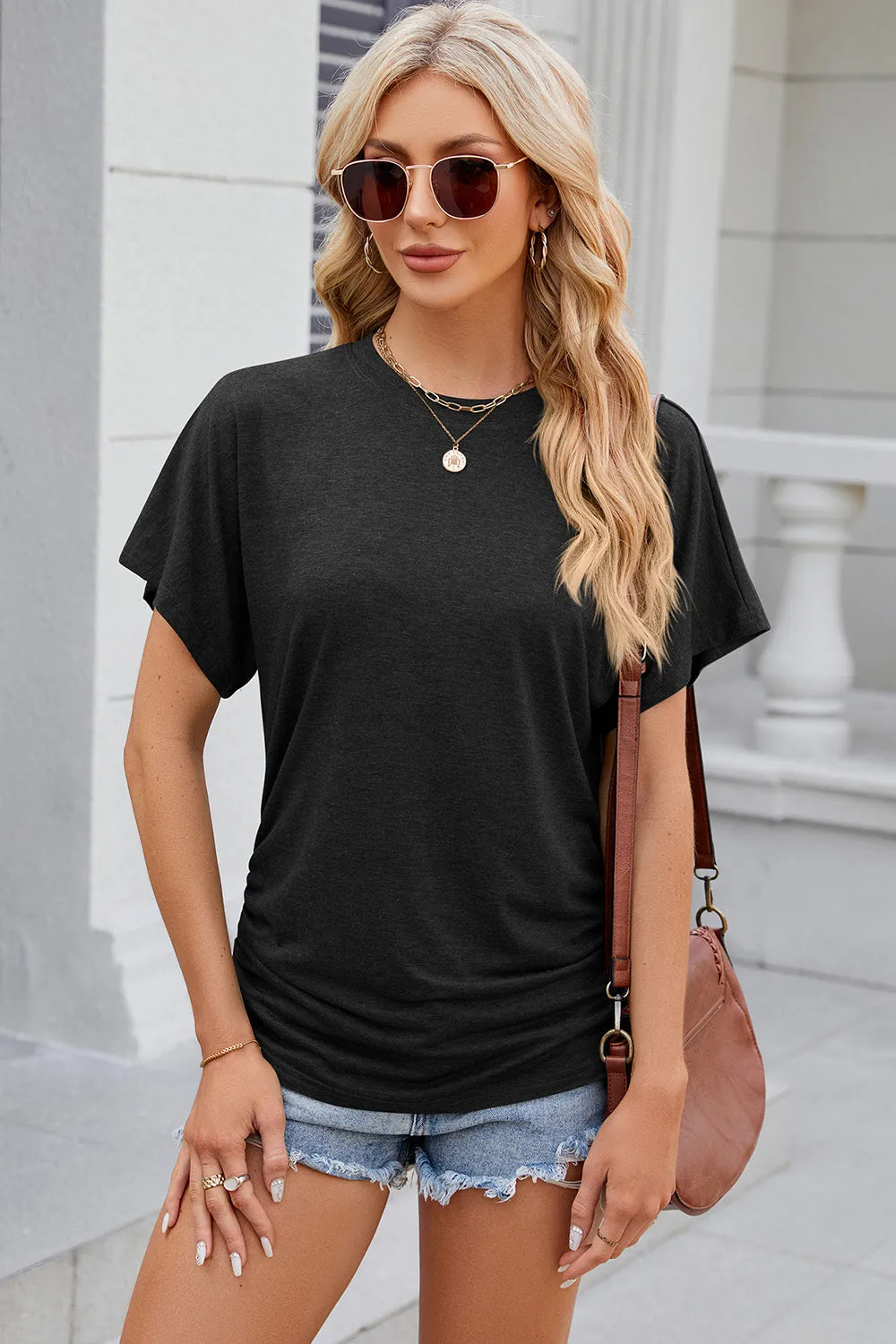 Cora Round Neck Flutter Sleeve T-Shirt