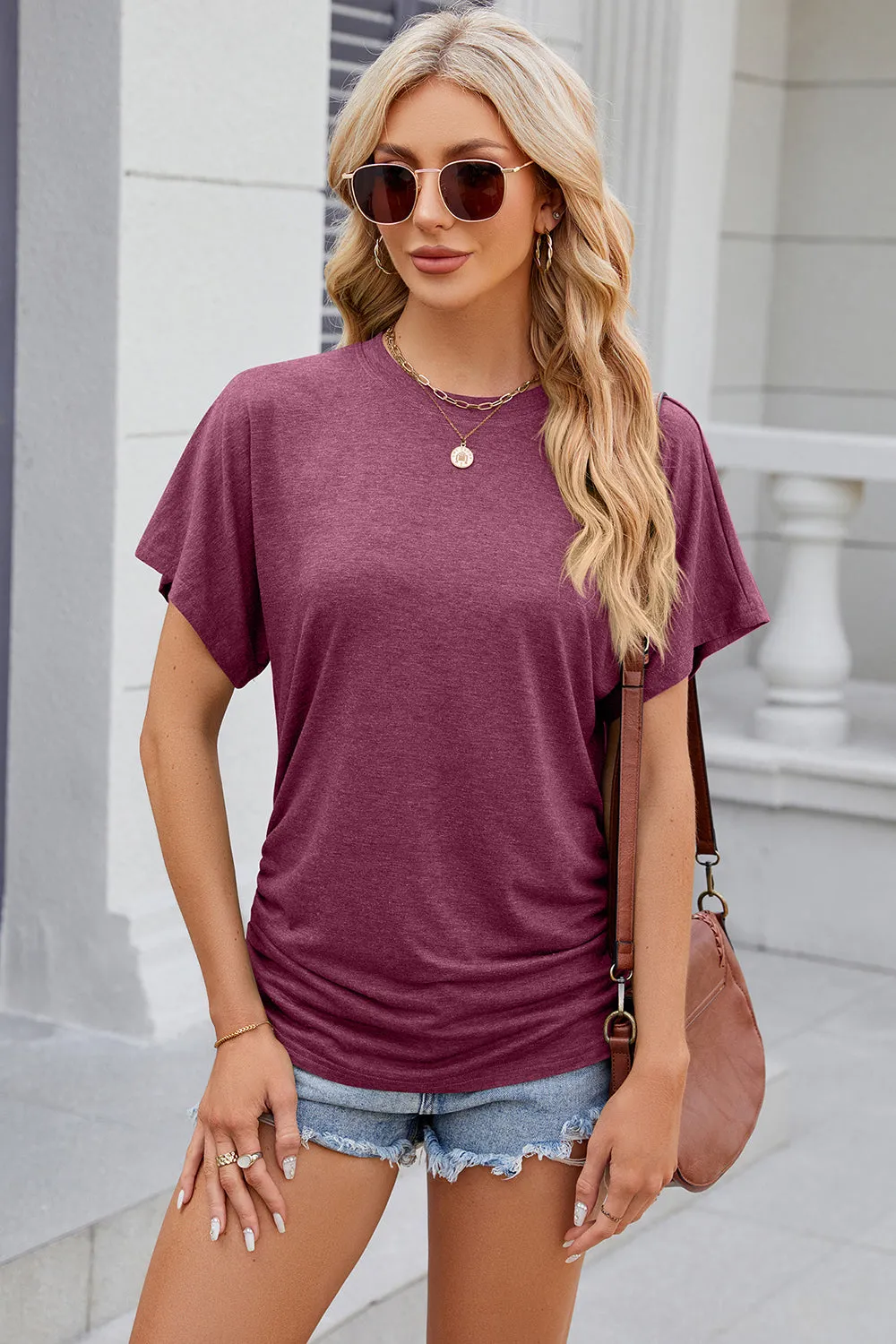 Cora Round Neck Flutter Sleeve T-Shirt