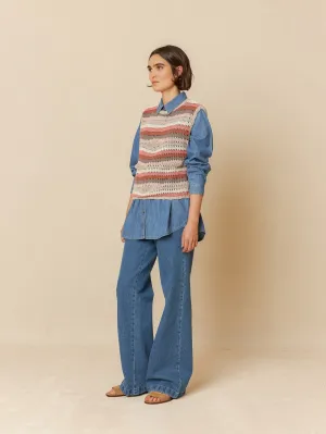 CROCHET FANTASY KNIT VEST - PEONY