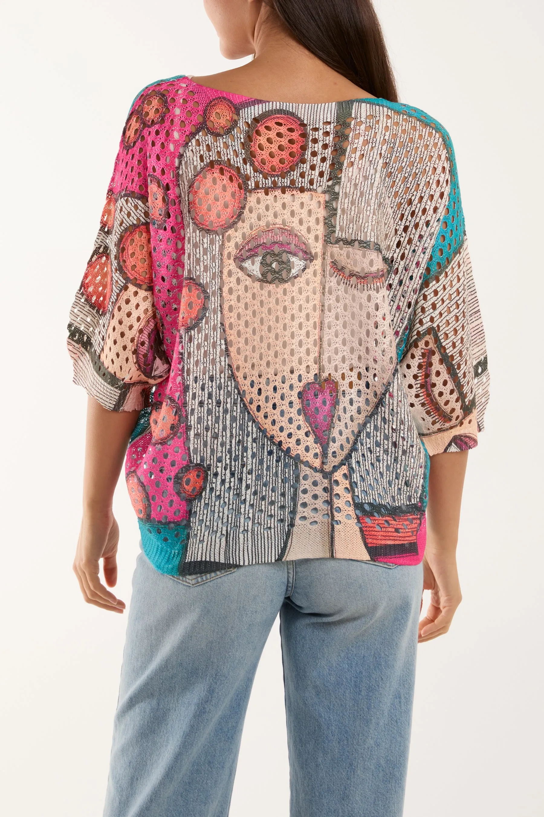 Crochet Knit Winking Face Top