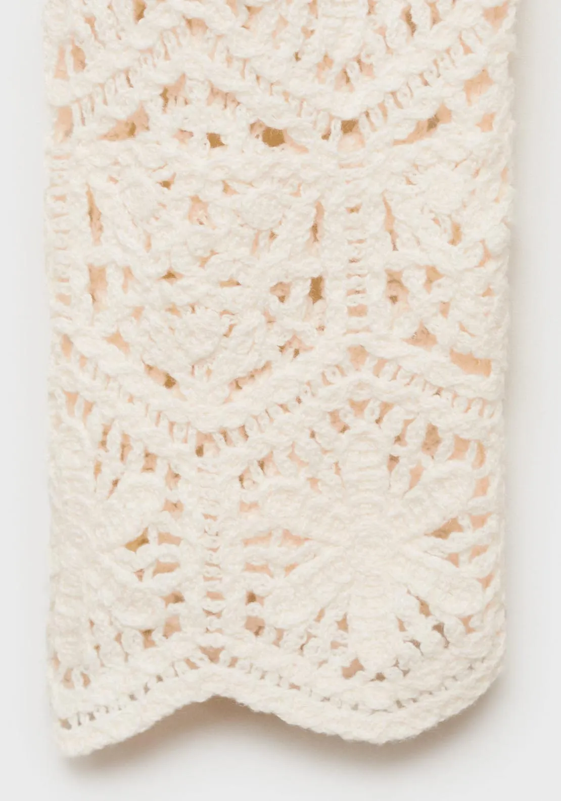 Crochet Knitted Cardigan - Light Beige