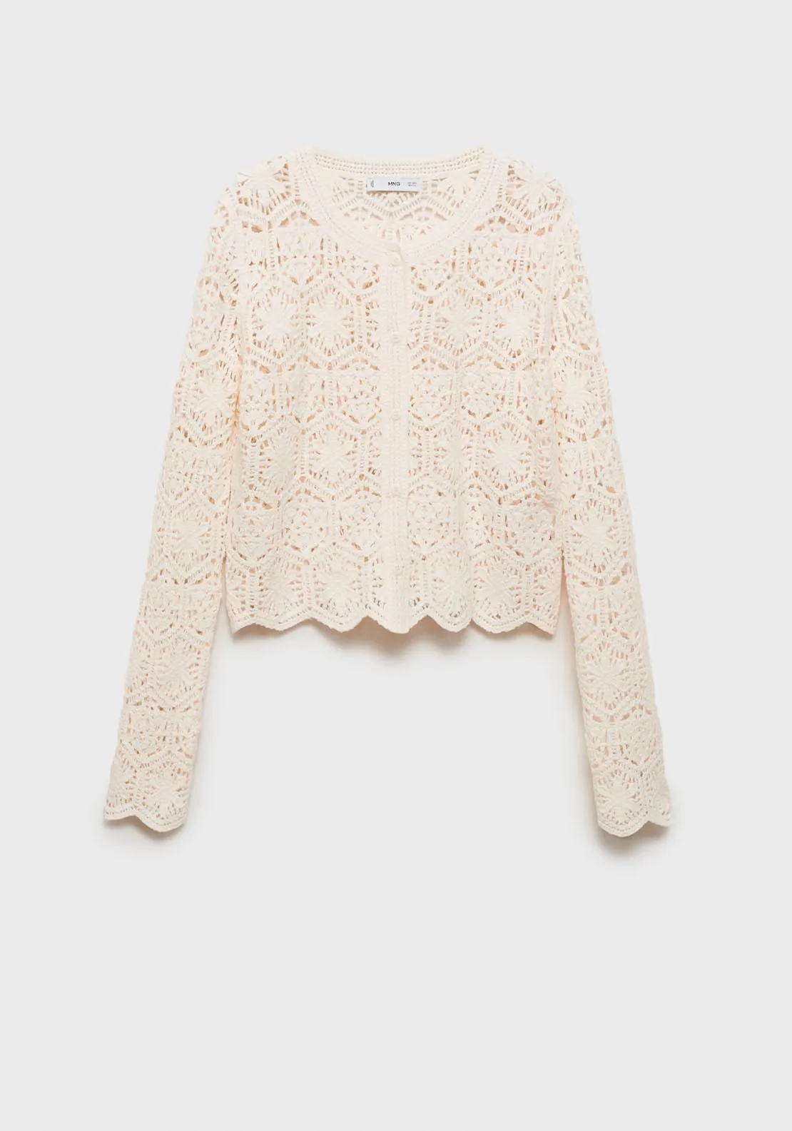 Crochet Knitted Cardigan - Light Beige