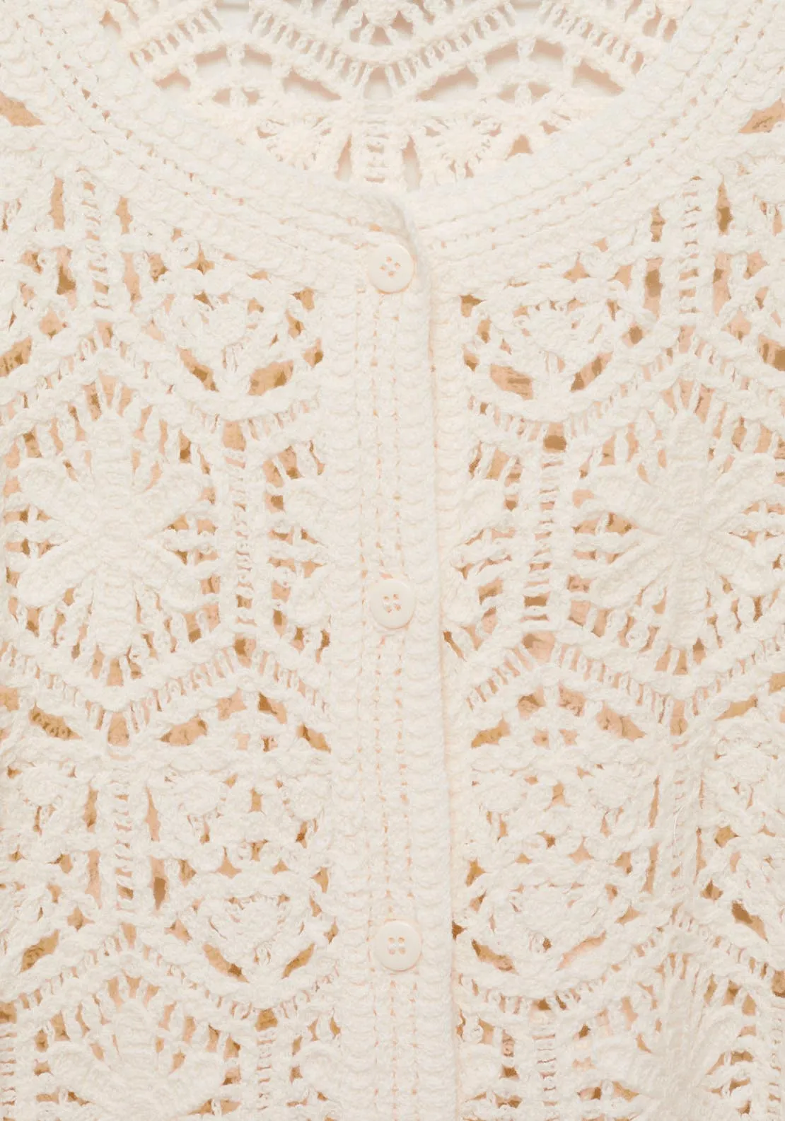 Crochet Knitted Cardigan - Light Beige
