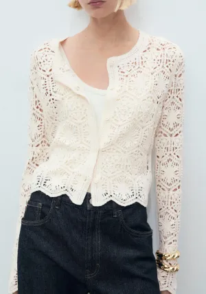 Crochet Knitted Cardigan - Light Beige
