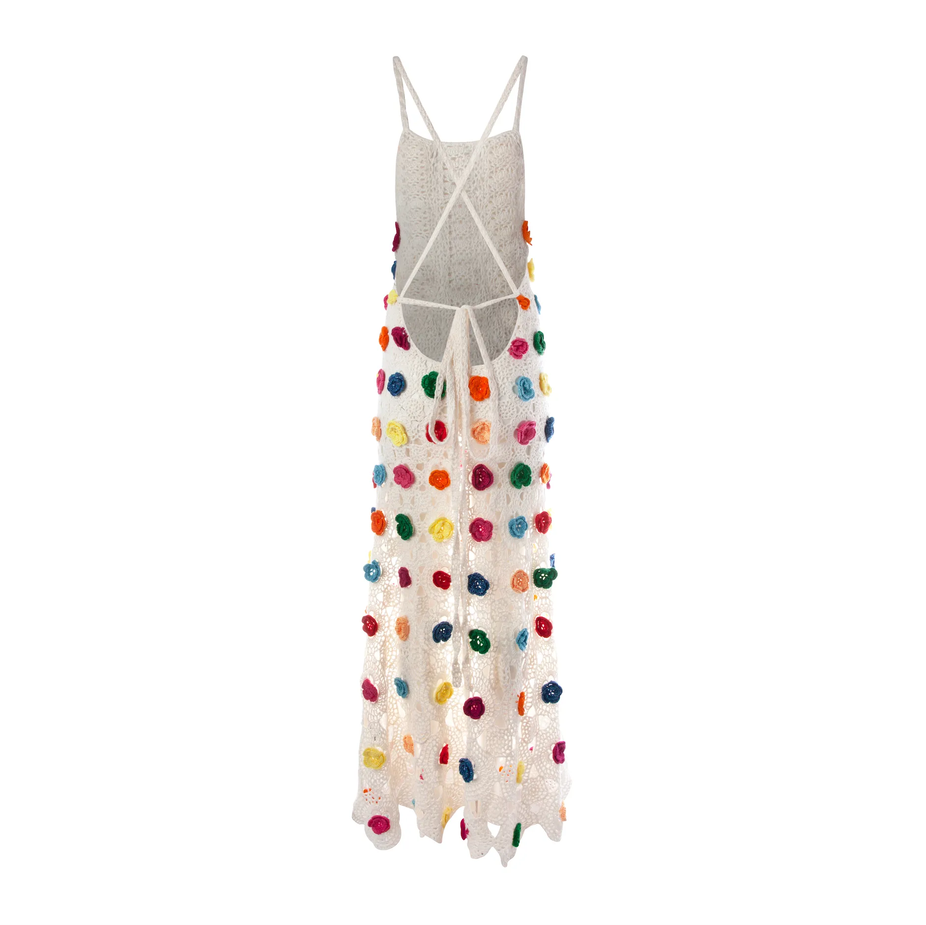 Crocheted Colorblocked Open-Back Maxi Dress